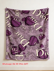 Dior Purple Leopard Heart Monogram Flannel Throw Blanket Sofa Cover Blanket D420